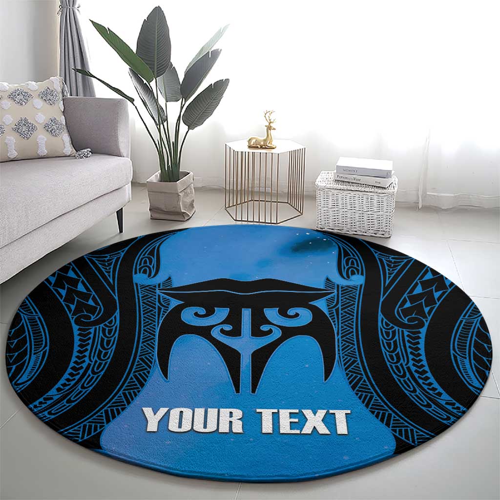 Personalised Moko Kauae New Zealand Round Carpet Maori Chin Tattoo Blue LT14 - Polynesian Pride