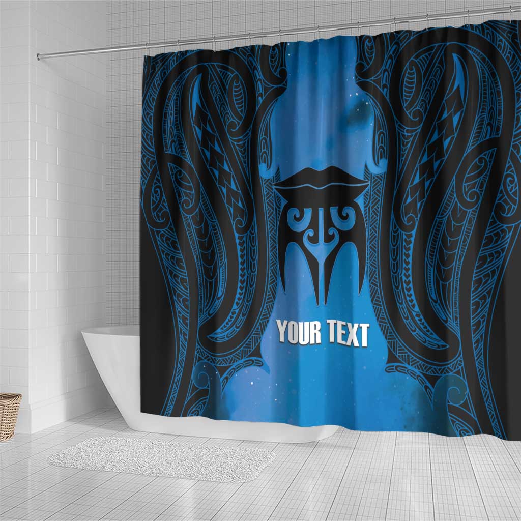 Personalised Moko Kauae New Zealand Shower Curtain Maori Chin Tattoo Blue - Polynesian Pride