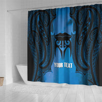 Personalised Moko Kauae New Zealand Shower Curtain Maori Chin Tattoo Blue - Polynesian Pride