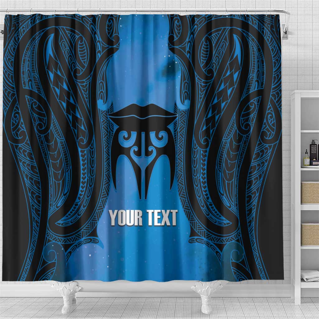Personalised Moko Kauae New Zealand Shower Curtain Maori Chin Tattoo Blue - Polynesian Pride