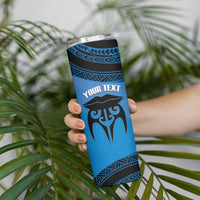 Personalised Moko Kauae New Zealand Skinny Tumbler Maori Chin Tattoo Blue LT14 - Polynesian Pride