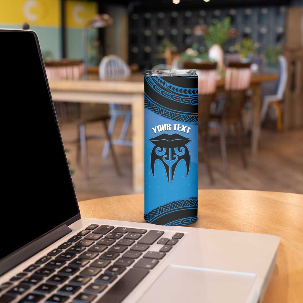 Personalised Moko Kauae New Zealand Skinny Tumbler Maori Chin Tattoo Blue LT14 - Polynesian Pride