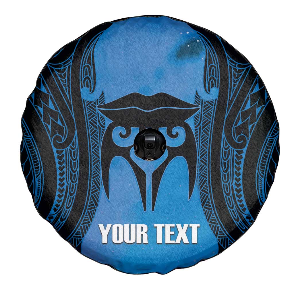 Personalised Moko Kauae New Zealand Spare Tire Cover Maori Chin Tattoo Blue - Polynesian Pride
