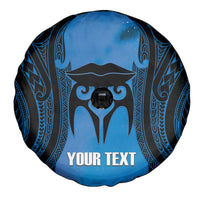 Personalised Moko Kauae New Zealand Spare Tire Cover Maori Chin Tattoo Blue - Polynesian Pride