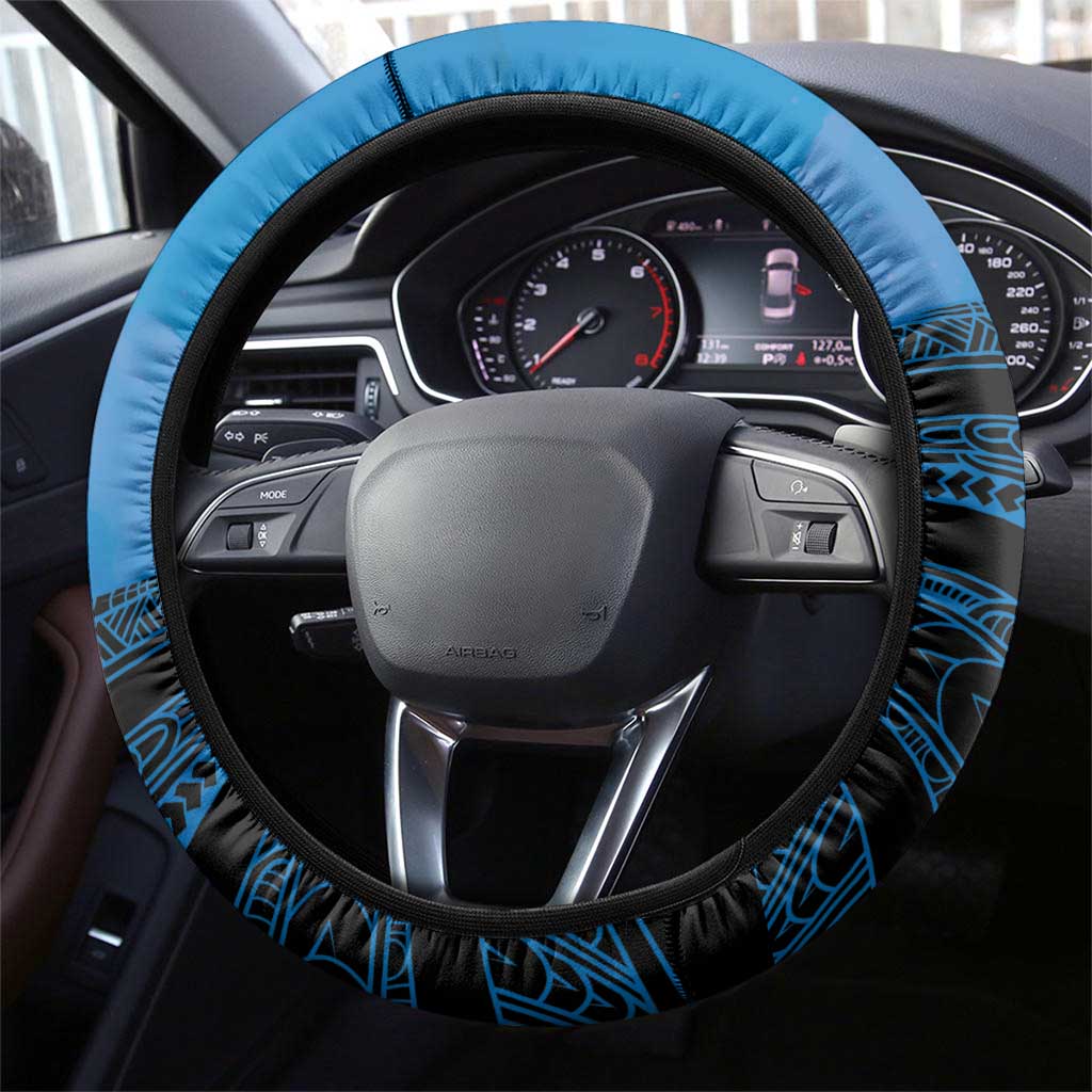 Moko Kauae New Zealand Steering Wheel Cover Maori Chin Tattoo Blue - Polynesian Pride