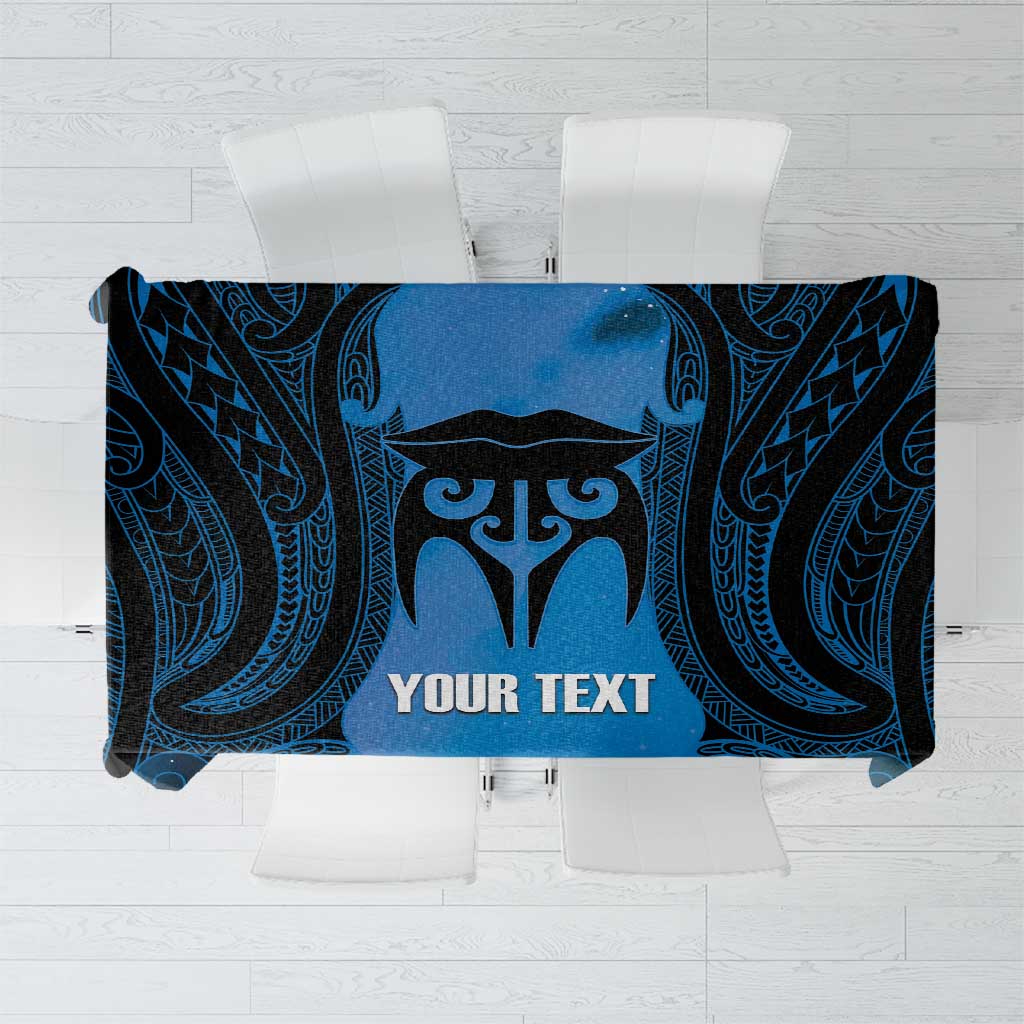 Personalised Moko Kauae New Zealand Tablecloth Maori Chin Tattoo Blue - Polynesian Pride