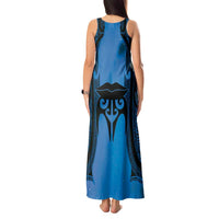 Personalised Moko Kauae New Zealand Tank Maxi Dress Maori Chin Tattoo Blue LT14 - Polynesian Pride