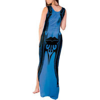 Personalised Moko Kauae New Zealand Tank Maxi Dress Maori Chin Tattoo Blue LT14 - Polynesian Pride