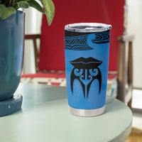 Personalised Moko Kauae New Zealand Tumbler Cup Maori Chin Tattoo Blue - Polynesian Pride