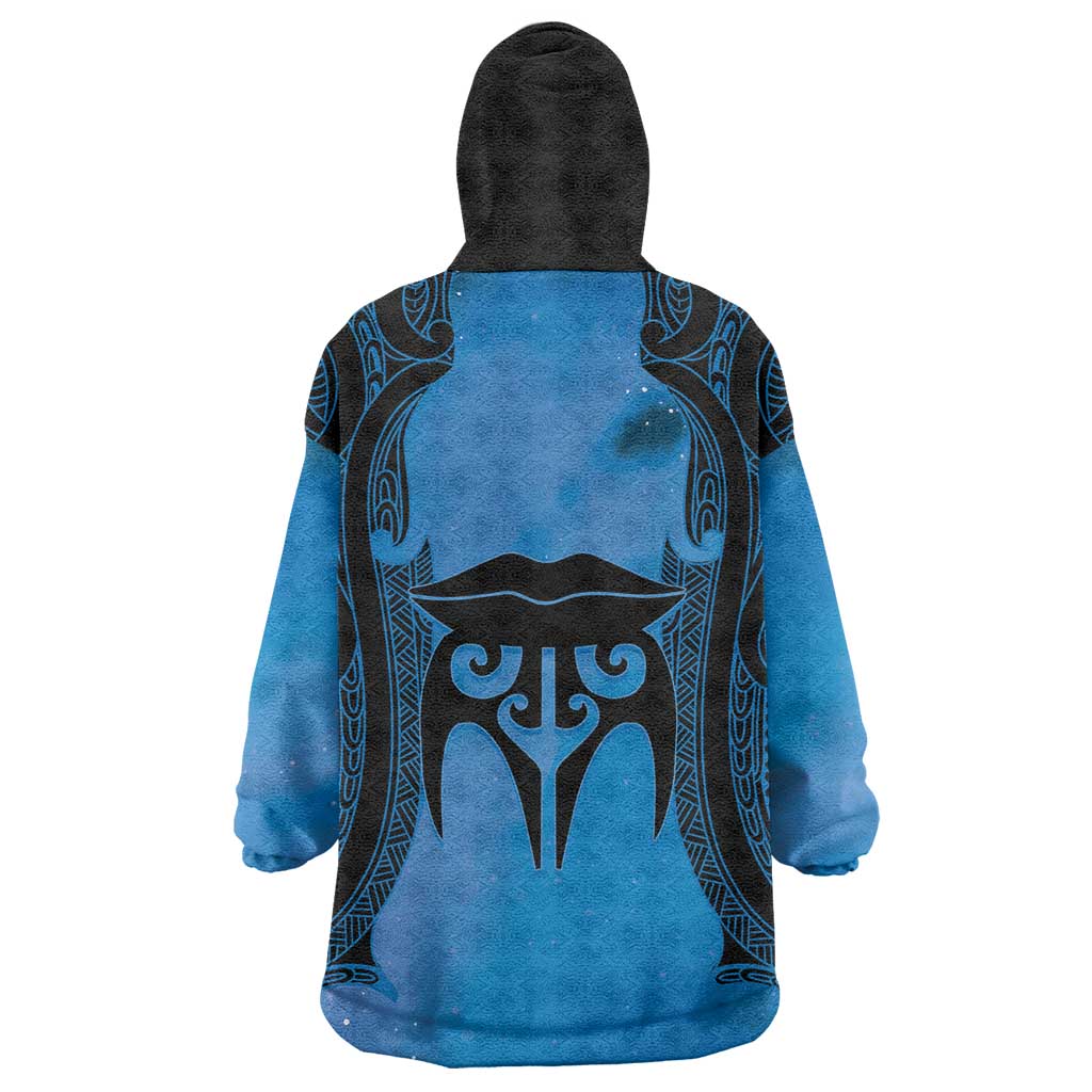 Personalised Moko Kauae New Zealand Wearable Blanket Hoodie Maori Chin Tattoo Blue LT14 - Polynesian Pride
