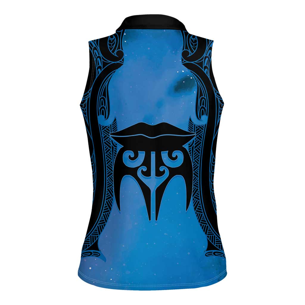 Personalised Moko Kauae New Zealand Women Sleeveless Polo Shirt Maori Chin Tattoo Blue - Polynesian Pride