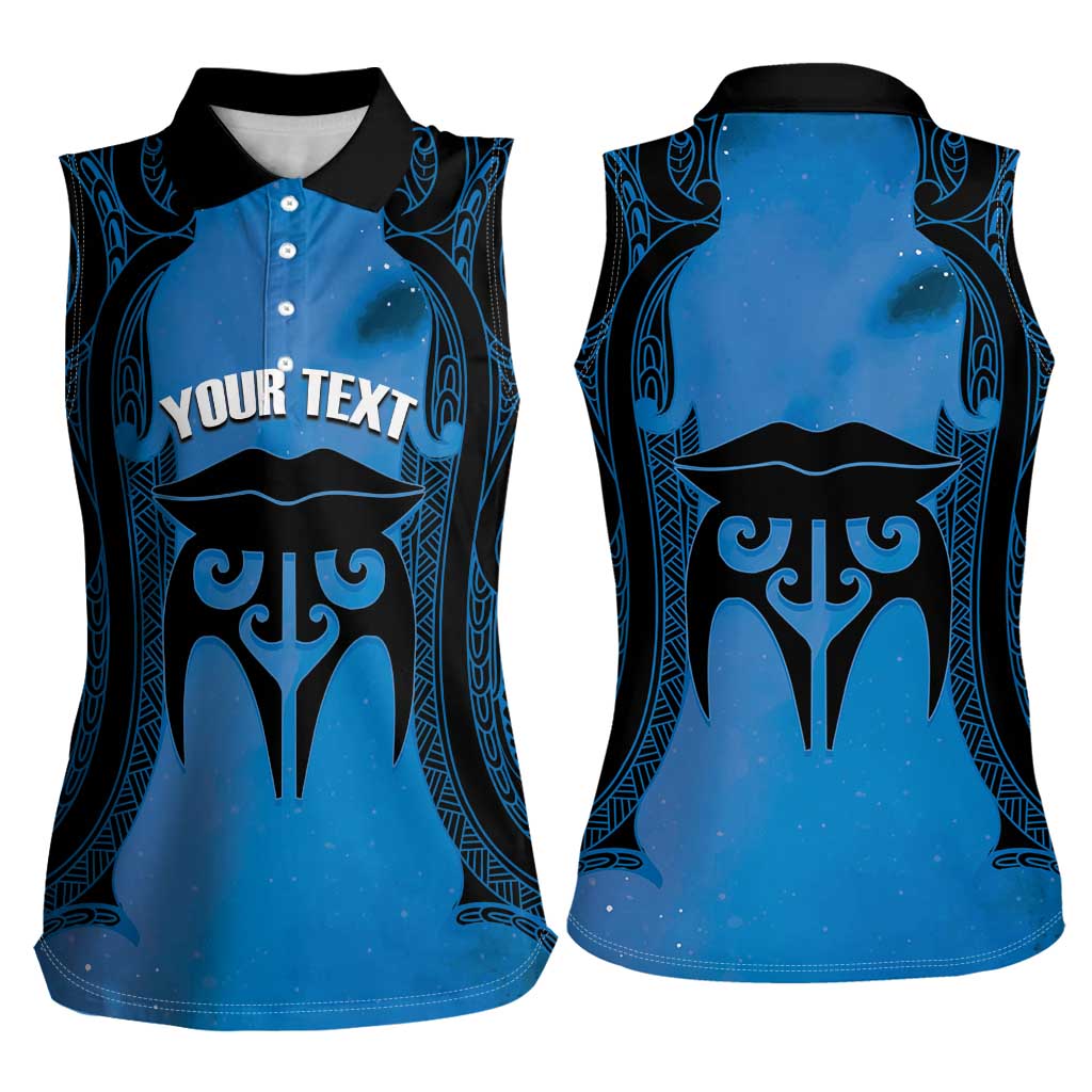 Personalised Moko Kauae New Zealand Women Sleeveless Polo Shirt Maori Chin Tattoo Blue - Polynesian Pride
