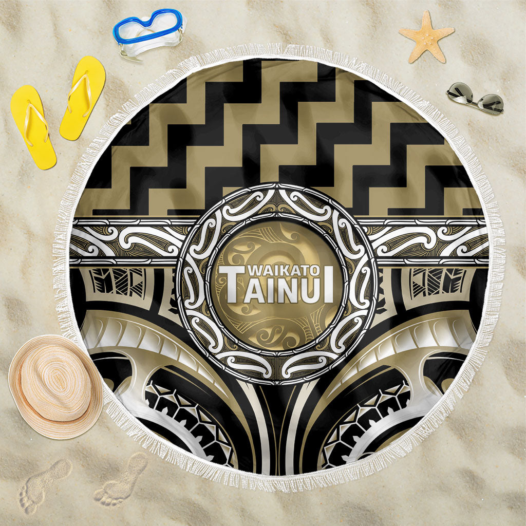 Aotearoa Waikato Tainui Beach Blanket Maori Iwi Poutama Puhoro Tattoo LT14 One Size 150cm Old Yellow - Polynesian Pride