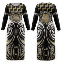 Aotearoa Waikato Tainui Personalised Couples Matching Long Sleeve Bodycon Dress and Hawaiian Shirt Maori Iwi Poutama Puhoro Tattoo LT14 - Polynesian Pride