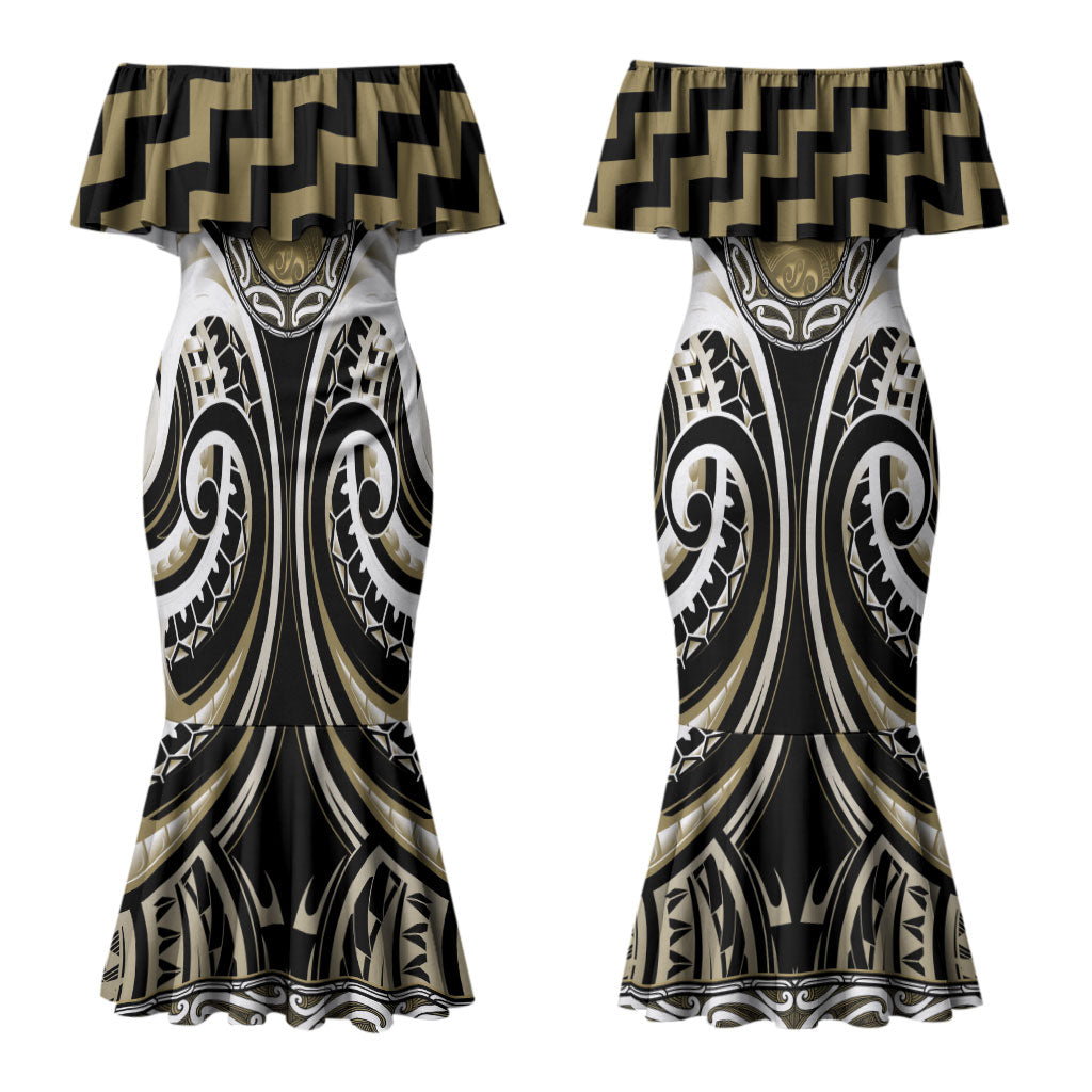 Aotearoa Waikato Tainui Personalised Couples Matching Mermaid Dress and Long Sleeve Button Shirt Maori Iwi Poutama Puhoro Tattoo LT14 - Polynesian Pride