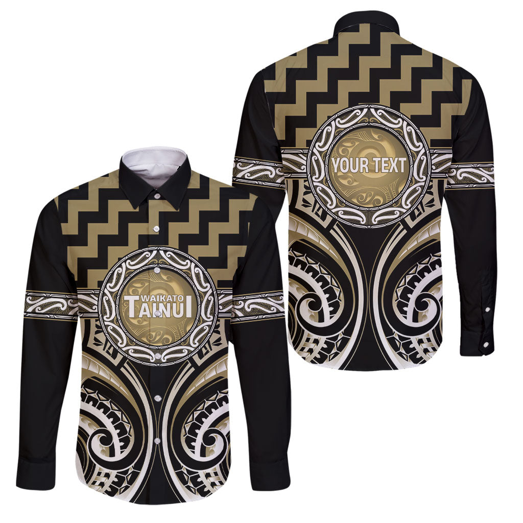 Aotearoa Waikato Tainui Personalised Family Matching Mermaid Dress and Hawaiian Shirt Maori Iwi Poutama Puhoro Tattoo LT14 Dad's Shirt - Long Sleeve Old Yellow - Polynesian Pride