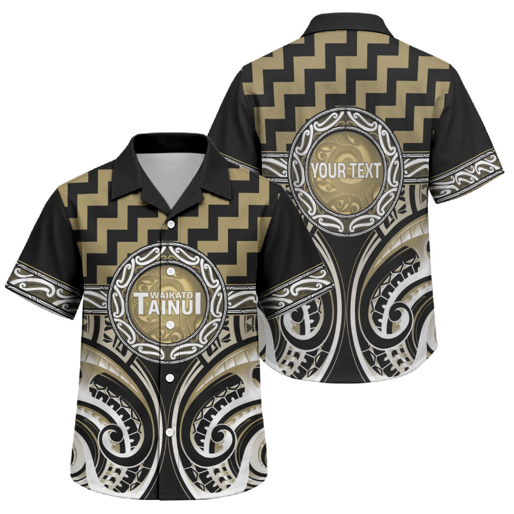 Aotearoa Waikato Tainui Personalised Family Matching Off The Shoulder Long Sleeve Dress and Hawaiian Shirt Maori Iwi Poutama Puhoro Tattoo LT14 Son's Shirt Old Yellow - Polynesian Pride