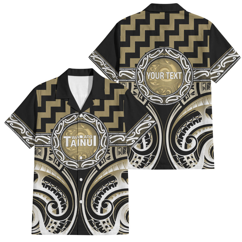 Aotearoa Waikato Tainui Personalised Family Matching Summer Maxi Dress and Hawaiian Shirt Maori Iwi Poutama Puhoro Tattoo LT14 Dad's Shirt - Short Sleeve Old Yellow - Polynesian Pride