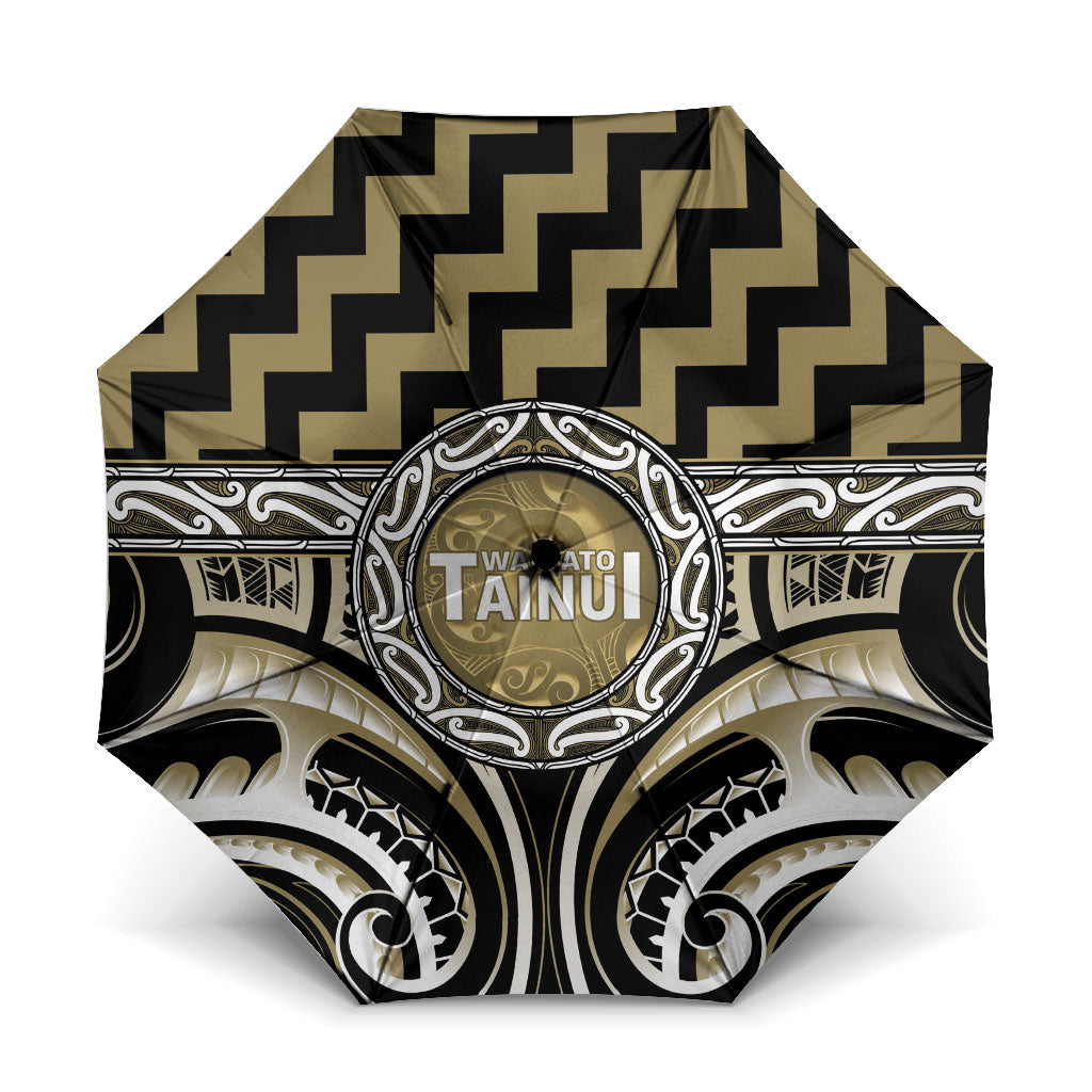 Aotearoa Waikato Tainui Umbrella Maori Iwi Poutama Puhoro Tattoo LT14 One Size Folded 11.42 inch Opened Diameter 37.4 inch Old Yellow - Polynesian Pride
