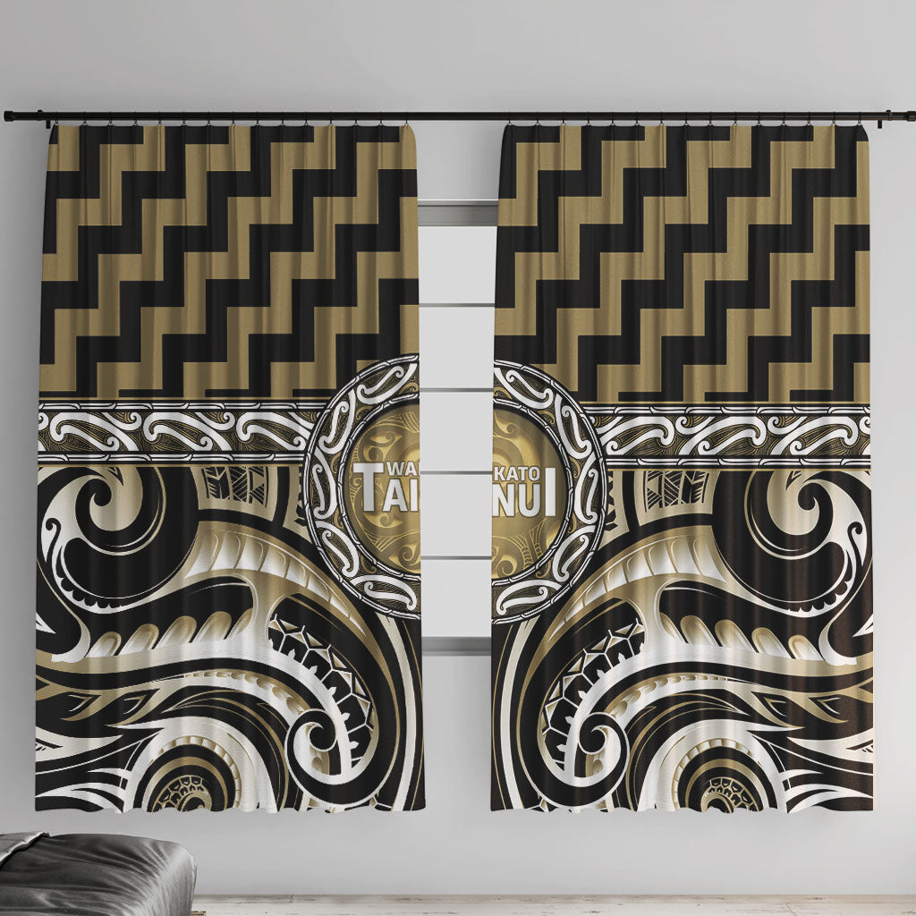 Aotearoa Waikato Tainui Window Curtain Maori Iwi Poutama Puhoro Tattoo LT14 With Hooks Old Yellow - Polynesian Pride