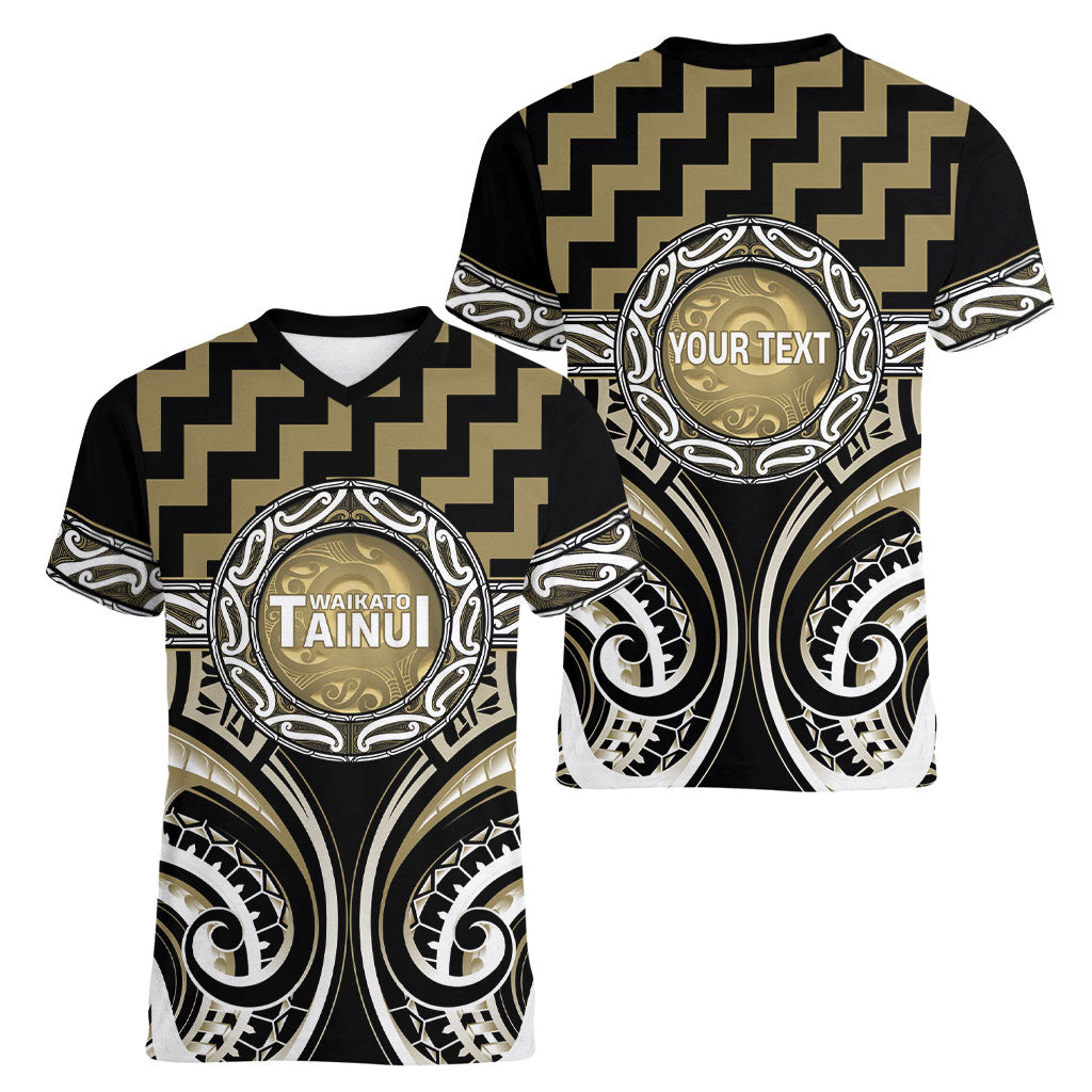 Aotearoa Waikato Tainui Personalised Women V-Neck T-Shirt Maori Iwi Poutama Puhoro Tattoo LT14 - Polynesian Pride
