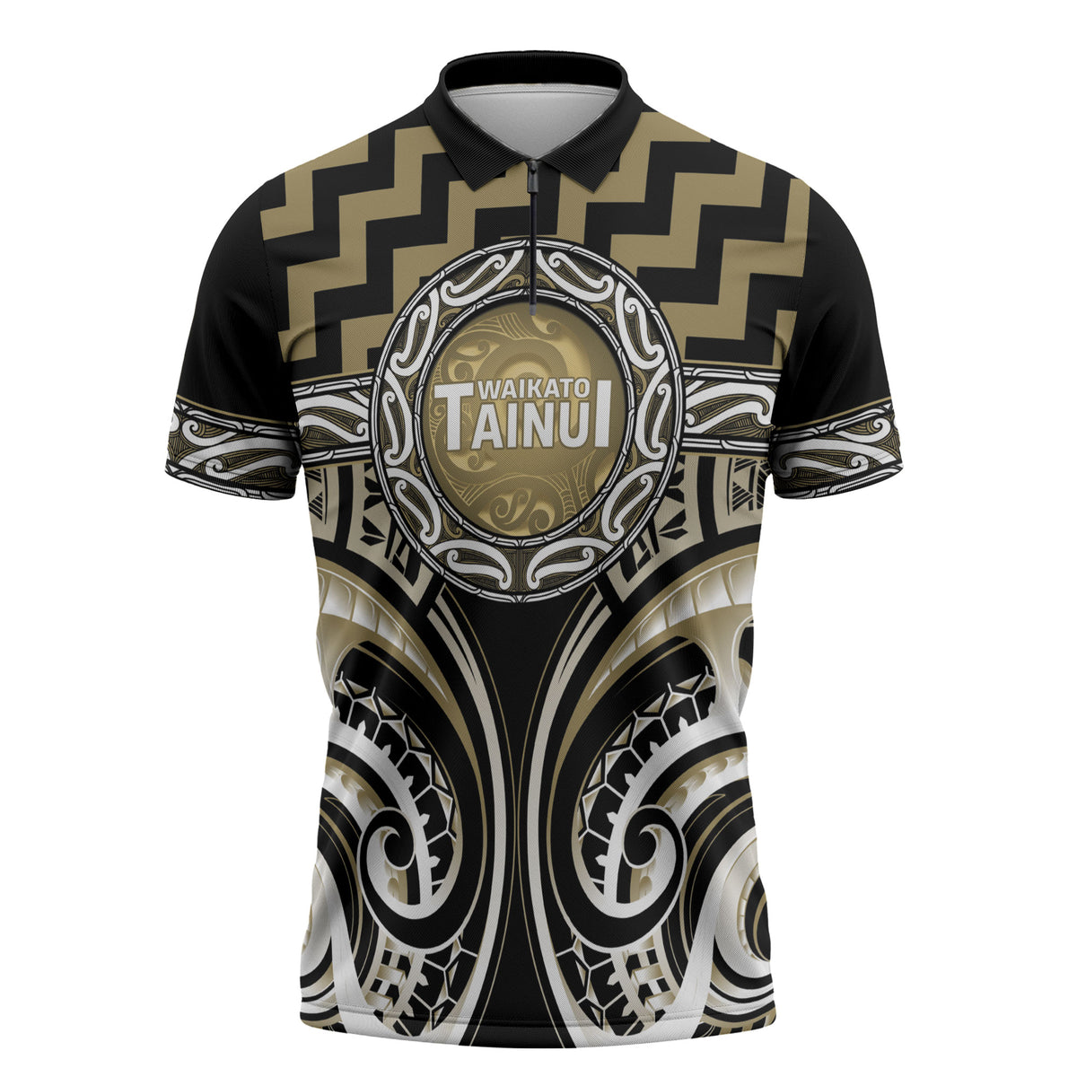 Aotearoa Waikato Tainui Personalised Zipper Polo Shirt Maori Iwi Poutama Puhoro Tattoo LT14 Old Yellow - Polynesian Pride