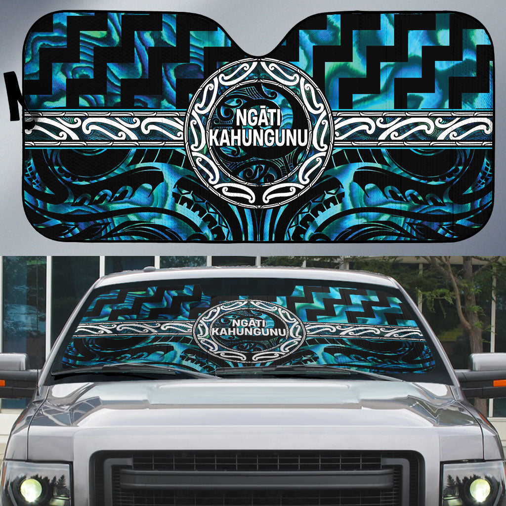 Aotearoa Ngati Kahungunu Auto Sun Shade Maori Iwi Poutama Puhoro Tattoo LT14 Turquoise - Polynesian Pride