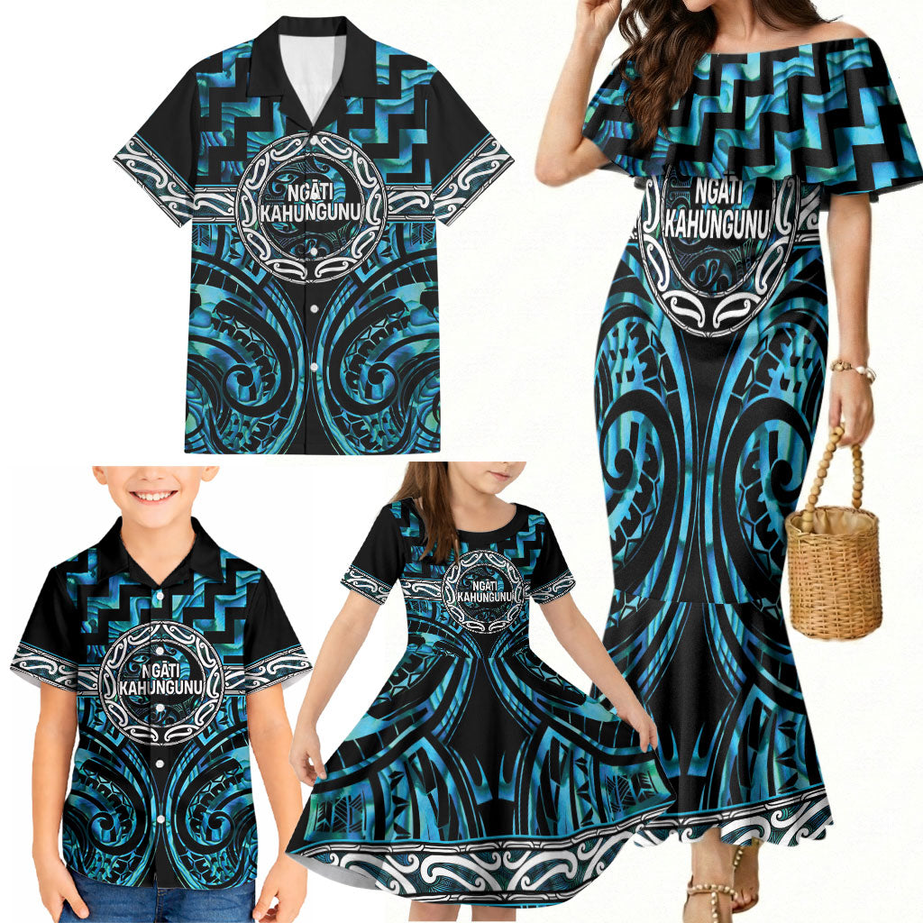 Aotearoa Ngati Kahungunu Personalised Family Matching Mermaid Dress and Hawaiian Shirt Maori Iwi Poutama Puhoro Tattoo LT14 - Polynesian Pride
