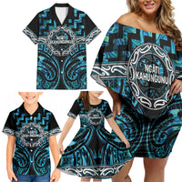 Aotearoa Ngati Kahungunu Personalised Family Matching Off Shoulder Short Dress and Hawaiian Shirt Maori Iwi Poutama Puhoro Tattoo LT14 - Polynesian Pride