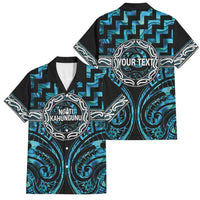 Aotearoa Ngati Kahungunu Personalised Family Matching Off Shoulder Short Dress and Hawaiian Shirt Maori Iwi Poutama Puhoro Tattoo LT14 Dad's Shirt - Short Sleeve Turquoise - Polynesian Pride