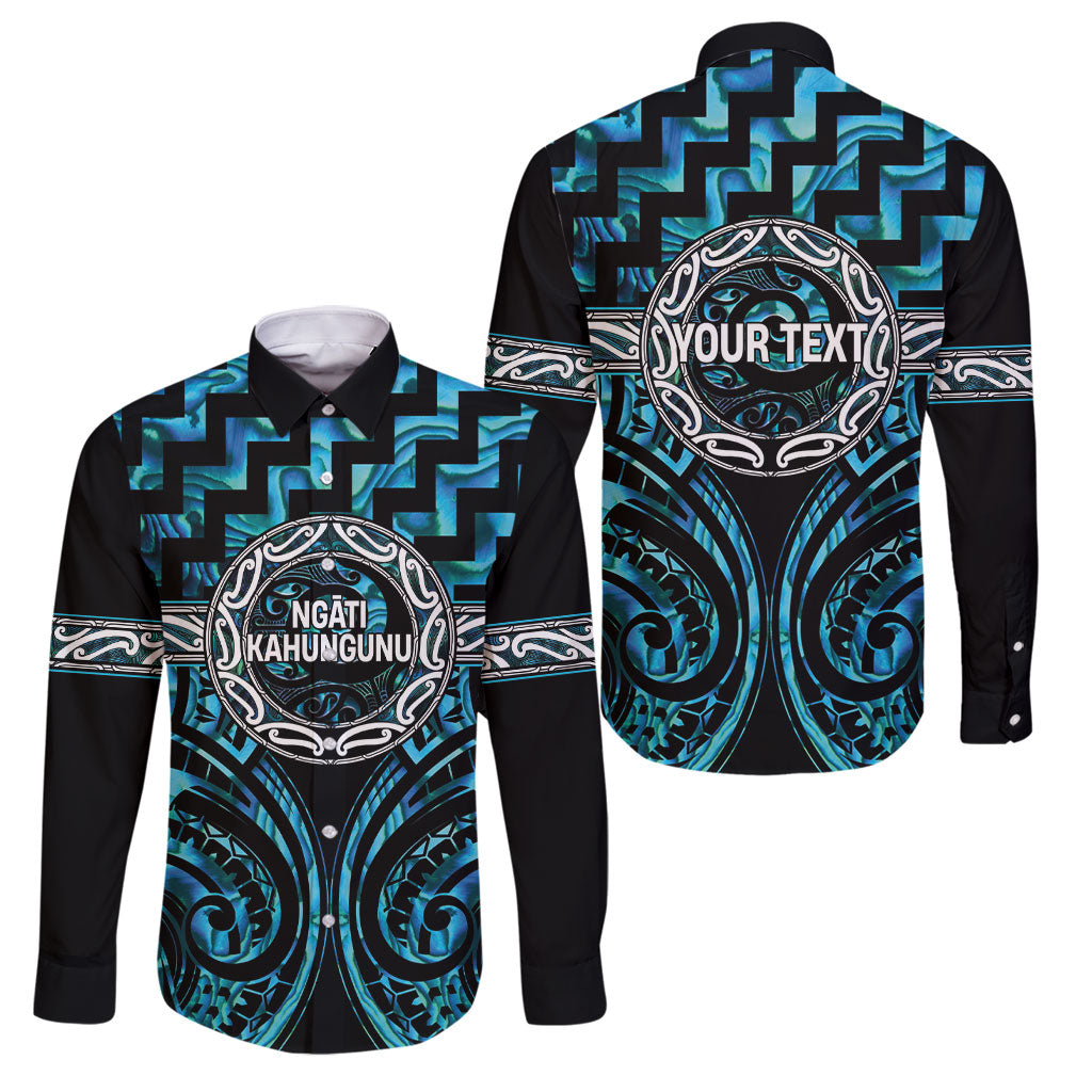 Aotearoa Ngati Kahungunu Personalised Family Matching Puletasi and Hawaiian Shirt Maori Iwi Poutama Puhoro Tattoo LT14 Dad's Shirt - Long Sleeve Turquoise - Polynesian Pride