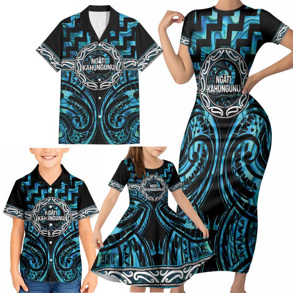 Aotearoa Ngati Kahungunu Personalised Family Matching Short Sleeve Bodycon Dress and Hawaiian Shirt Maori Iwi Poutama Puhoro Tattoo LT14 - Polynesian Pride