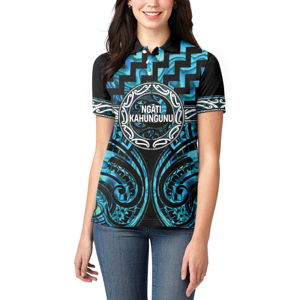 Aotearoa Ngati Kahungunu Personalised Women Polo Shirt Maori Iwi Poutama Puhoro Tattoo LT14 - Polynesian Pride