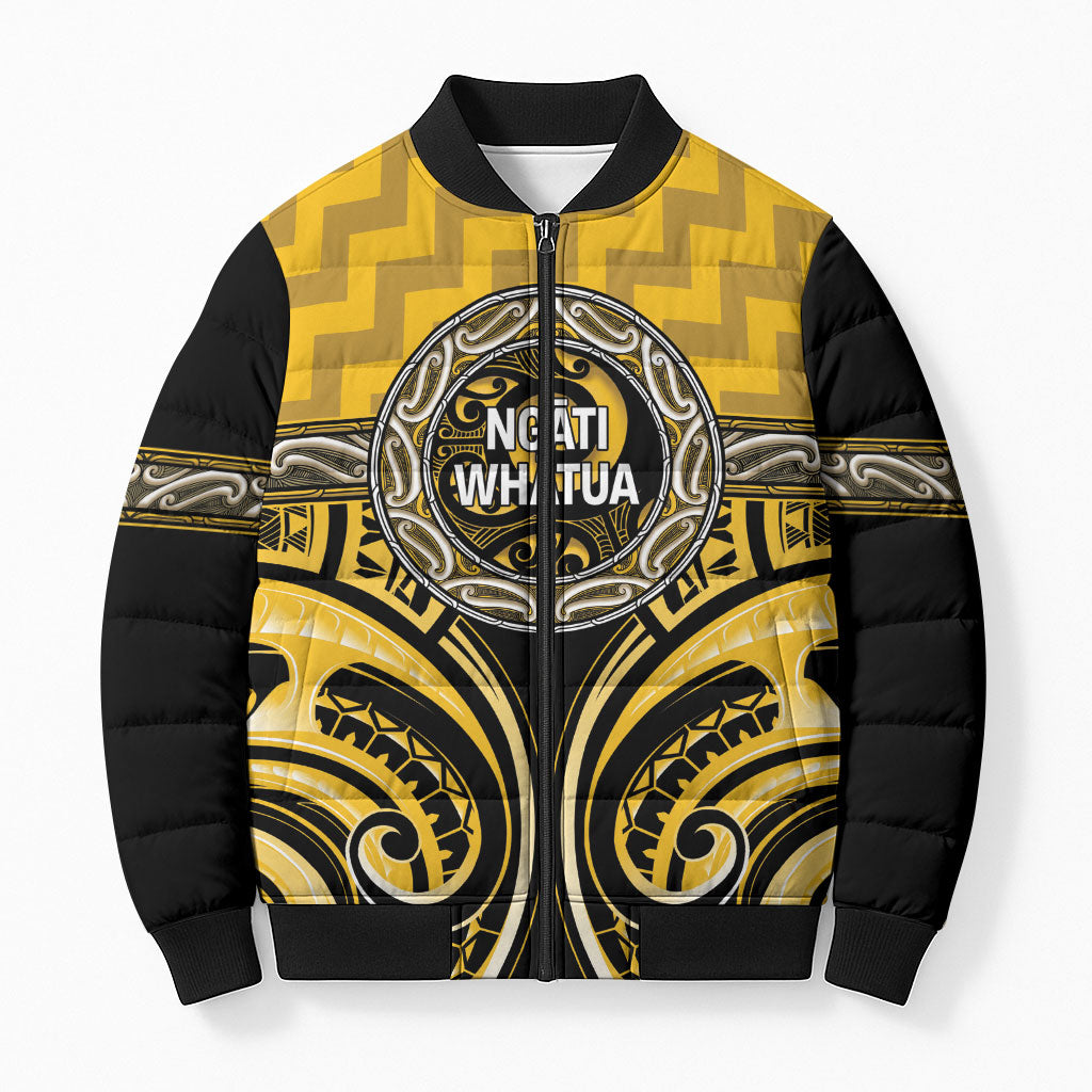 Aotearoa Ngati Whatua Personalised Bomber Puffer Jacket Maori Iwi Poutama Puhoro Tattoo LT14 Unisex Yellow - Polynesian Pride