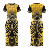 Aotearoa Ngati Whatua Personalised Couples Matching Short Sleeve Bodycon Dress and Long Sleeve Button Shirt Maori Iwi Poutama Puhoro Tattoo LT14 - Polynesian Pride