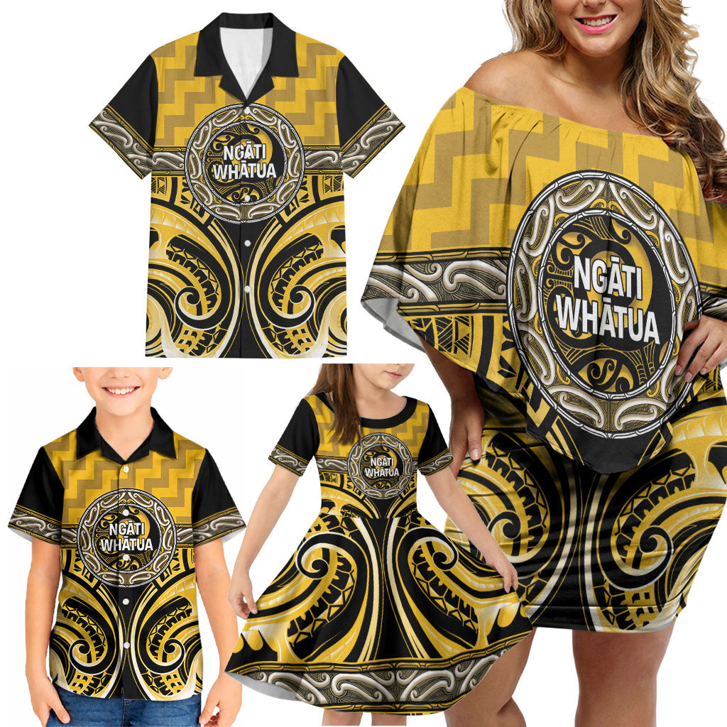Aotearoa Ngati Whatua Personalised Family Matching Off Shoulder Short Dress and Hawaiian Shirt Maori Iwi Poutama Puhoro Tattoo LT14 - Polynesian Pride