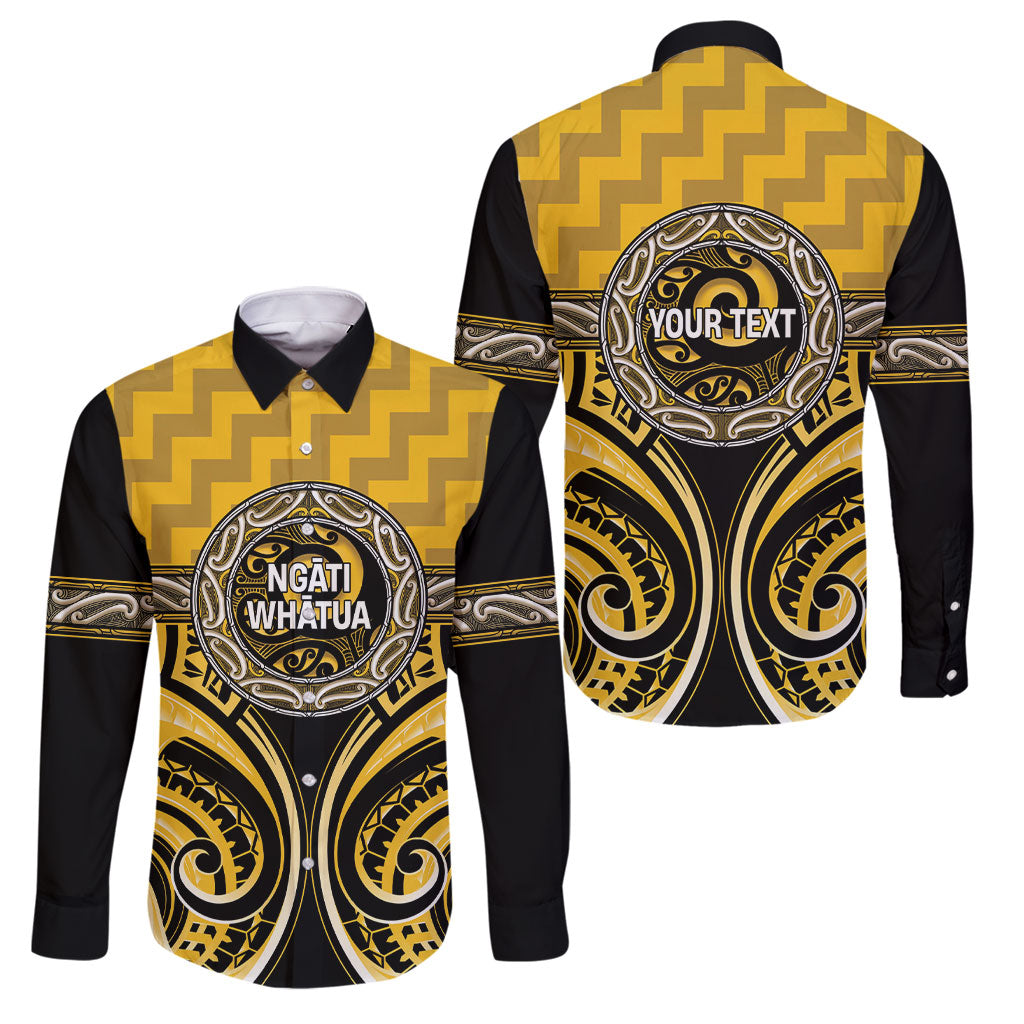 Aotearoa Ngati Whatua Personalised Family Matching Off Shoulder Short Dress and Hawaiian Shirt Maori Iwi Poutama Puhoro Tattoo LT14 Dad's Shirt - Long Sleeve Yellow - Polynesian Pride