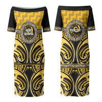 Aotearoa Ngati Whatua Personalised Family Matching Puletasi and Hawaiian Shirt Maori Iwi Poutama Puhoro Tattoo LT14 Mom's Dress Yellow - Polynesian Pride