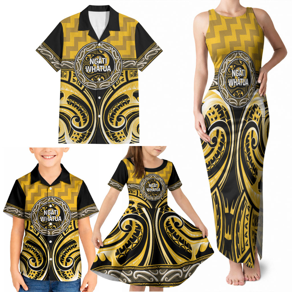 Aotearoa Ngati Whatua Personalised Family Matching Tank Maxi Dress and Hawaiian Shirt Maori Iwi Poutama Puhoro Tattoo LT14 - Polynesian Pride