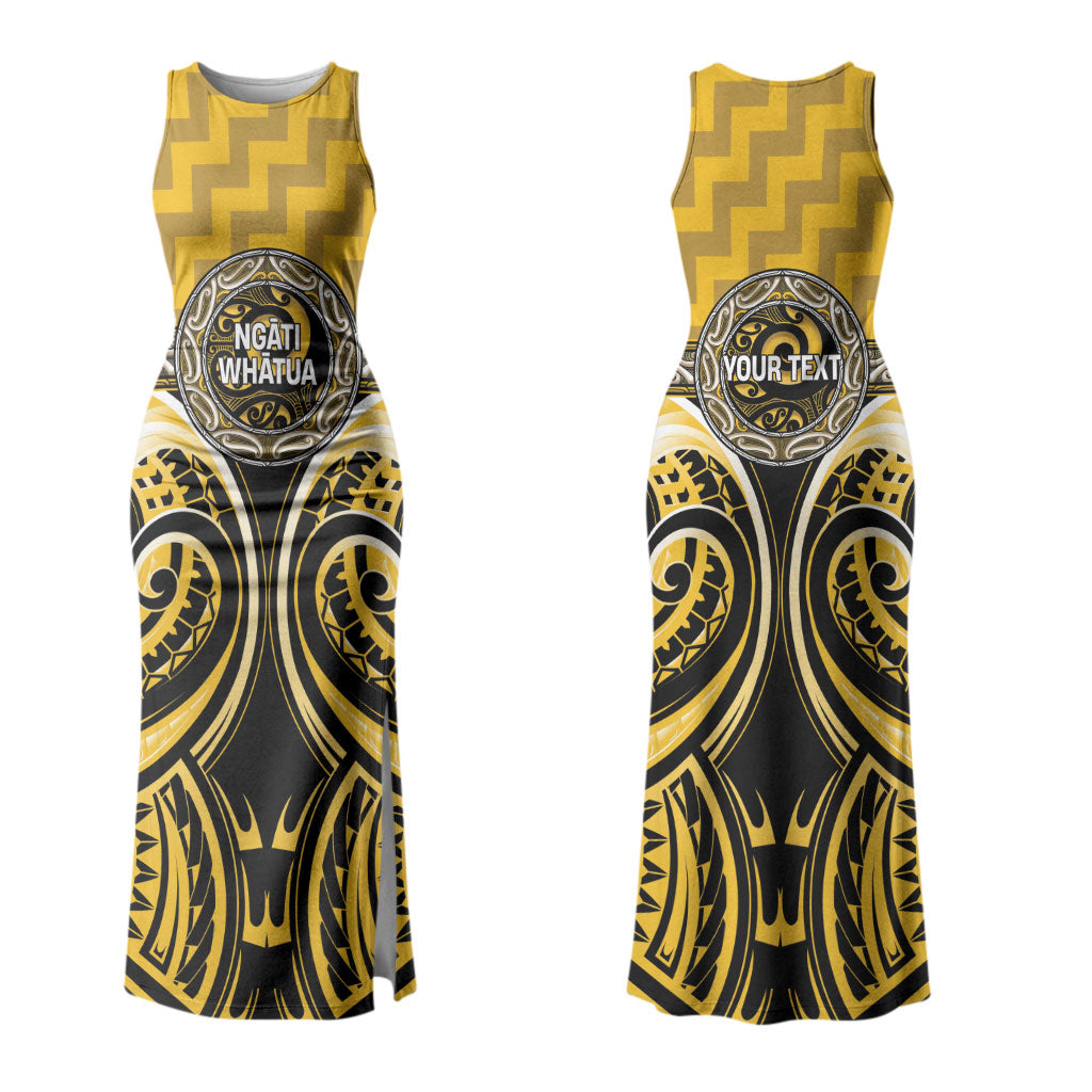 Aotearoa Ngati Whatua Personalised Family Matching Tank Maxi Dress and Hawaiian Shirt Maori Iwi Poutama Puhoro Tattoo LT14 Mom's Dress Yellow - Polynesian Pride