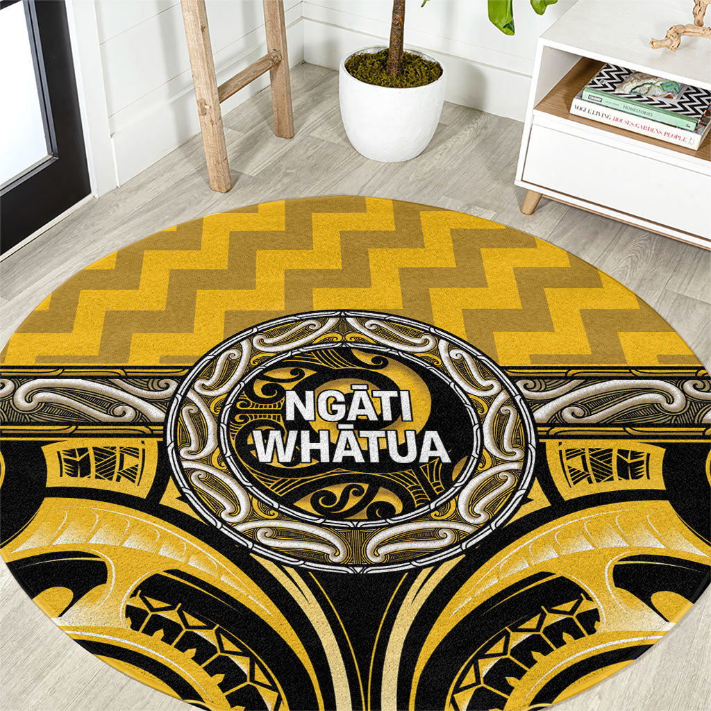 Aotearoa Ngati Whatua Round Carpet Maori Iwi Poutama Puhoro Tattoo LT14 Yellow - Polynesian Pride