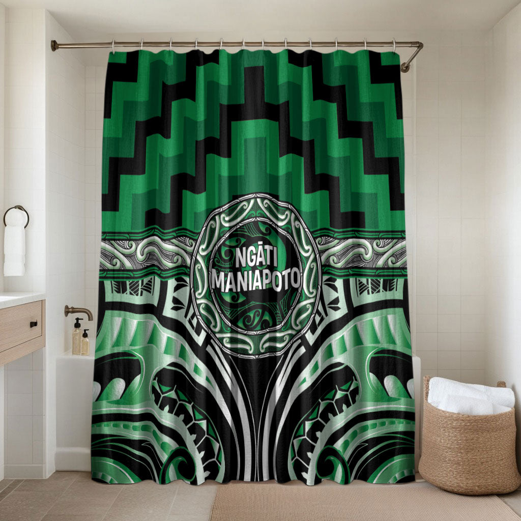 Aotearoa Ngati Maniapoto Bathroom Set Maori Iwi Poutama Puhoro Tattoo LT14 Shower Curtain Only Green - Polynesian Pride