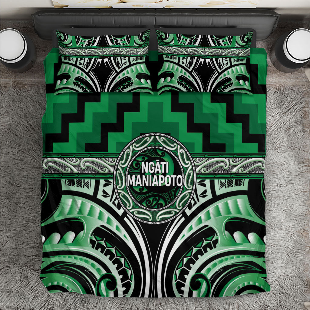 Aotearoa Ngati Maniapoto Bedding Set Maori Iwi Poutama Puhoro Tattoo LT14 Green - Polynesian Pride