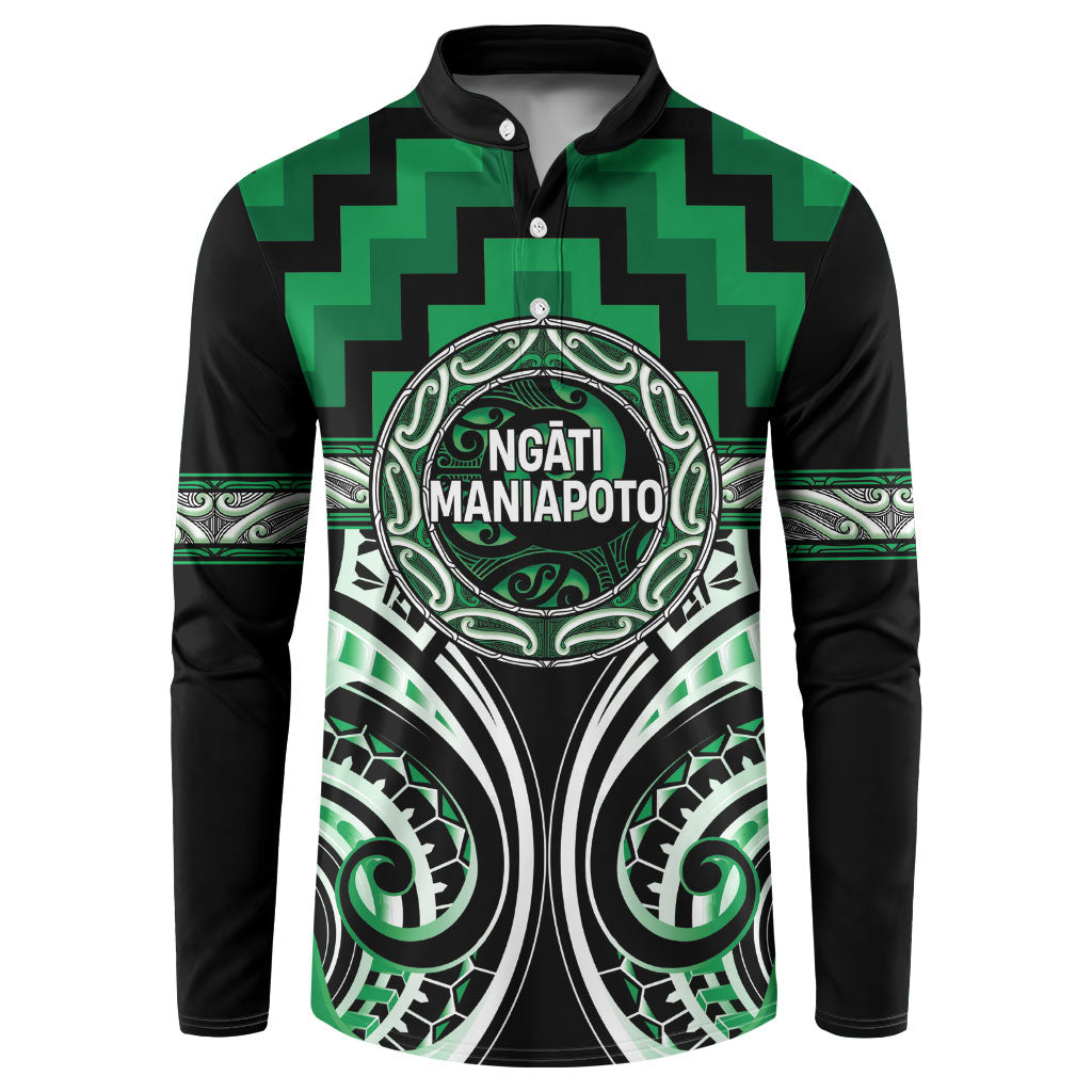 Aotearoa Ngati Maniapoto Personalised Button Sweatshirt Maori Iwi Poutama Puhoro Tattoo LT14 Green - Polynesian Pride