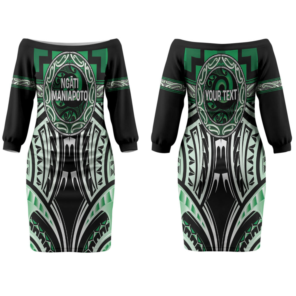Aotearoa Ngati Maniapoto Personalised Couples Matching Off The Shoulder Long Sleeve Dress and Long Sleeve Button Shirt Maori Iwi Poutama Puhoro Tattoo LT14 - Polynesian Pride