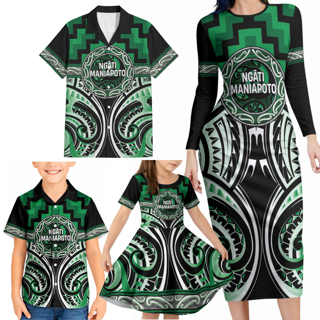 Aotearoa Ngati Maniapoto Personalised Family Matching Long Sleeve Bodycon Dress and Hawaiian Shirt Maori Iwi Poutama Puhoro Tattoo LT14 - Polynesian Pride