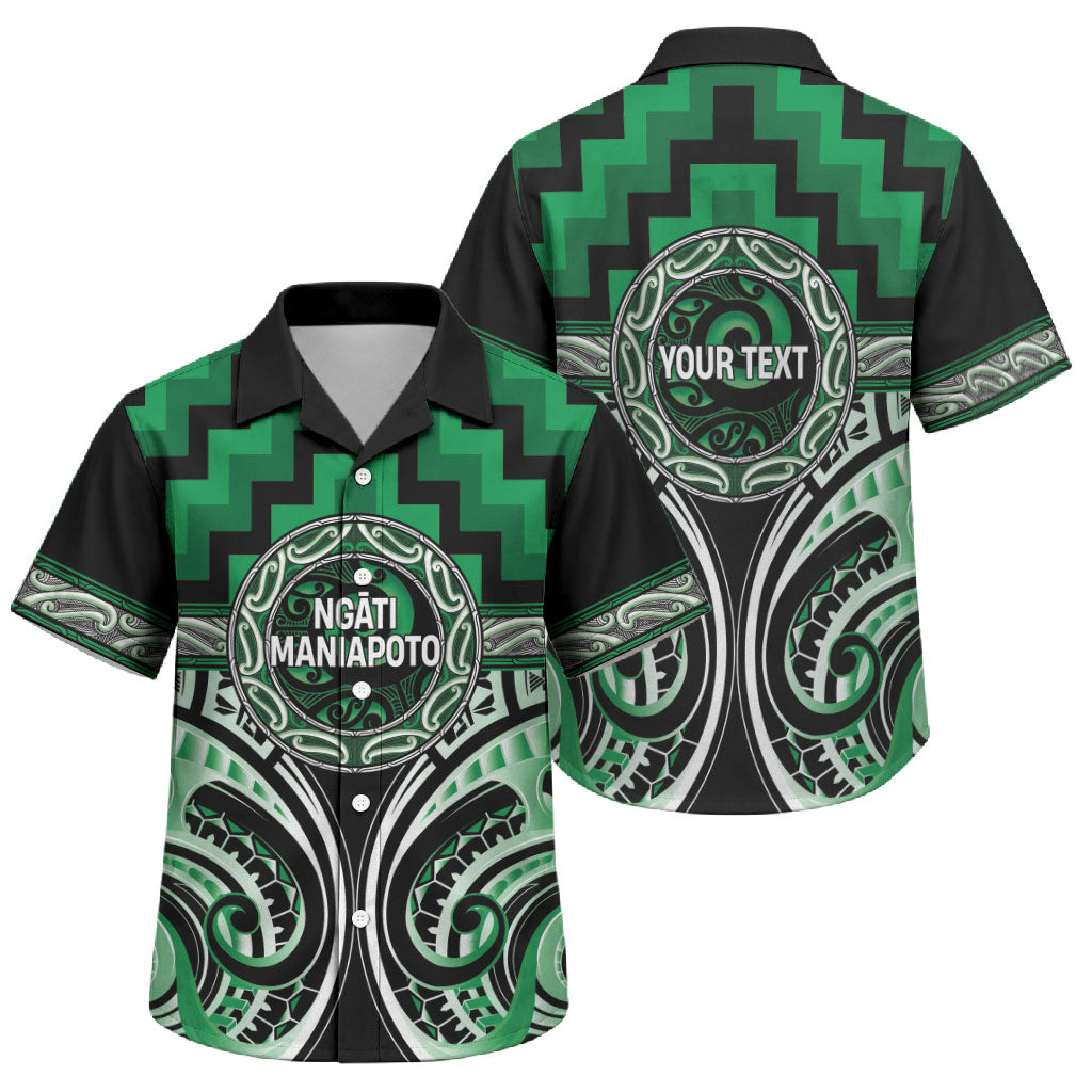 Aotearoa Ngati Maniapoto Personalised Family Matching Off The Shoulder Long Sleeve Dress and Hawaiian Shirt Maori Iwi Poutama Puhoro Tattoo LT14 Son's Shirt Green - Polynesian Pride