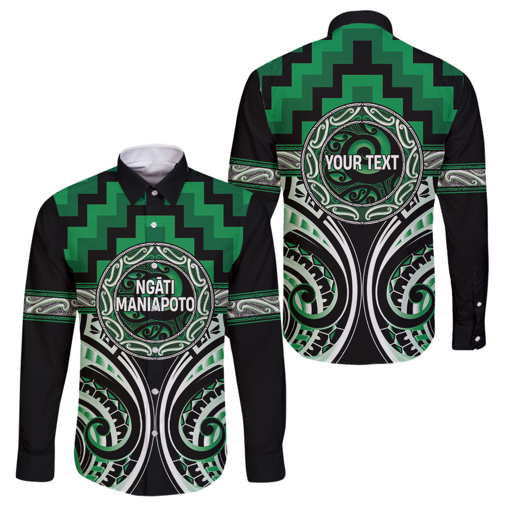 Aotearoa Ngati Maniapoto Personalised Family Matching Off Shoulder Short Dress and Hawaiian Shirt Maori Iwi Poutama Puhoro Tattoo LT14 Dad's Shirt - Long Sleeve Green - Polynesian Pride