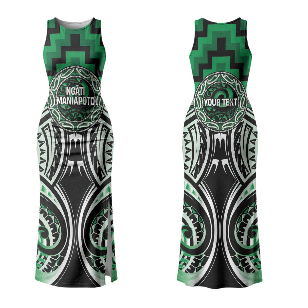 Aotearoa Ngati Maniapoto Personalised Family Matching Tank Maxi Dress and Hawaiian Shirt Maori Iwi Poutama Puhoro Tattoo LT14 Mom's Dress Green - Polynesian Pride