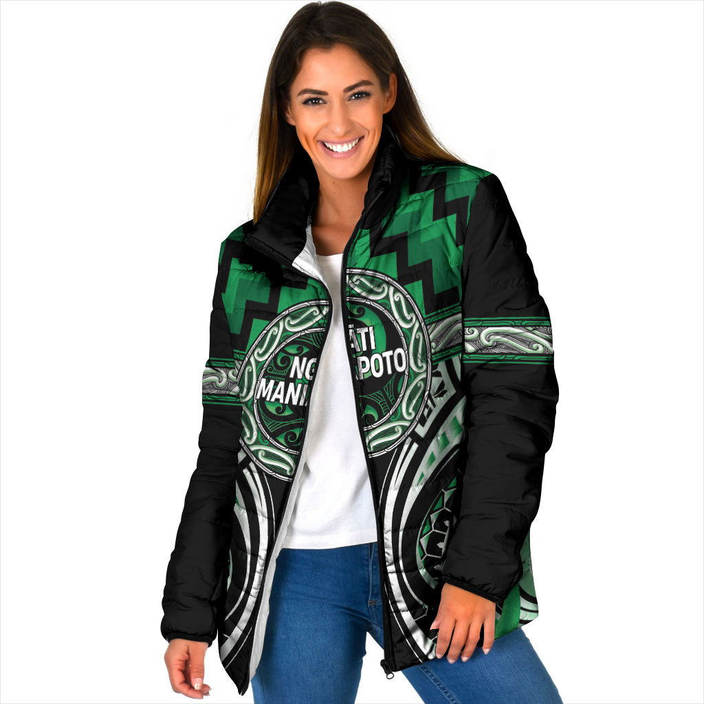 Aotearoa Ngati Maniapoto Personalised Padded Jacket Maori Iwi Poutama Puhoro Tattoo LT14 Women Green - Polynesian Pride